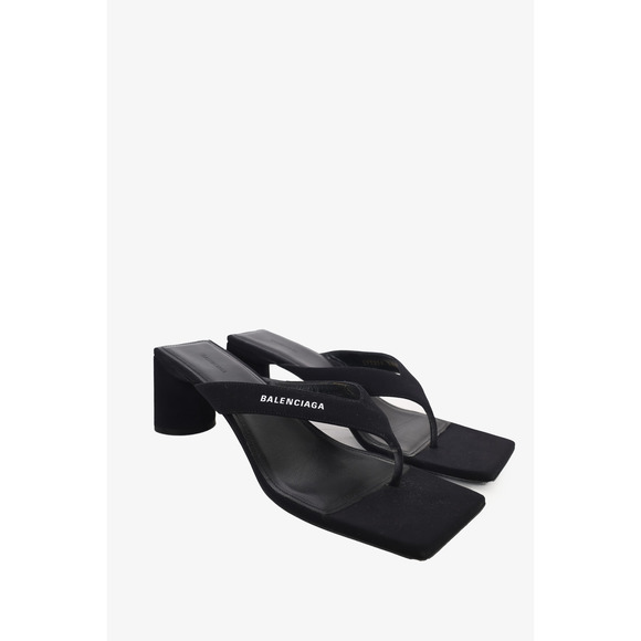 Balenciaga Black Canvas Heeled Flip Flop Size 39.5 - Picture 2 of 3